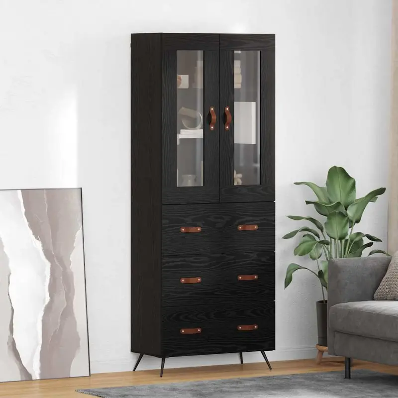 Armario alto con estante 2 pcs Roble Negro Madera de ingeniería