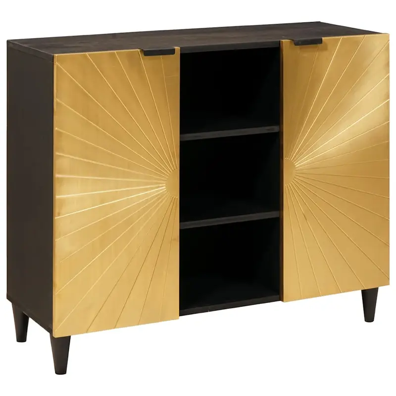 Armario auxiliar con estante Negro y dorado 90 x 33,5 x 75 cm
