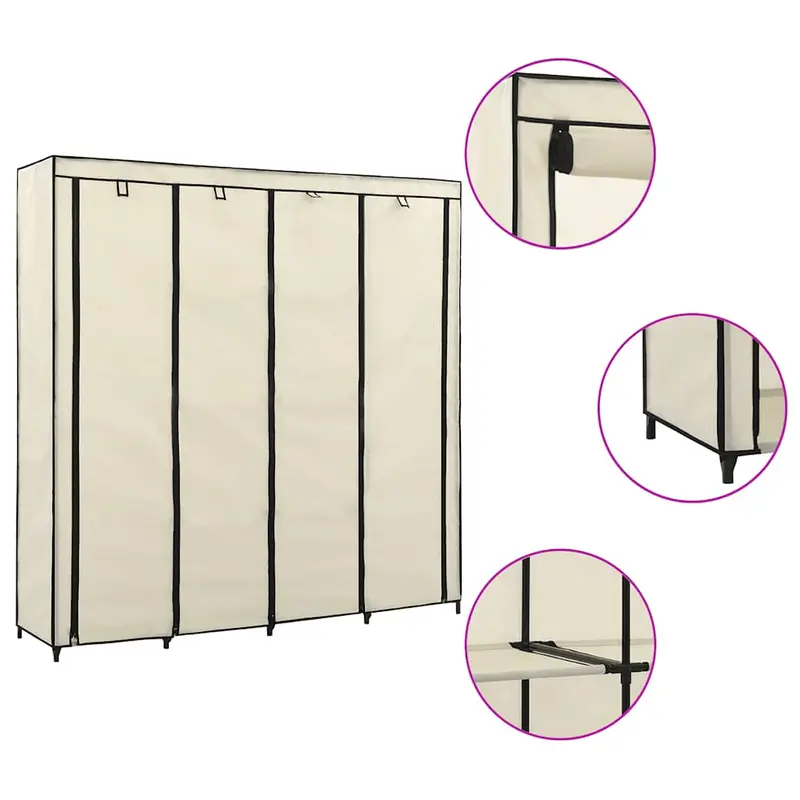 Armario con 4 compartimentos color crema 175x45x170 cm