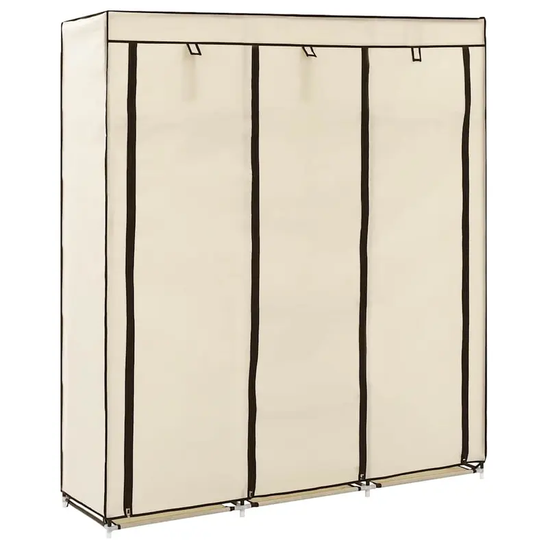 Armario con compartimentos y varillas tela crema 150x45x175 cm