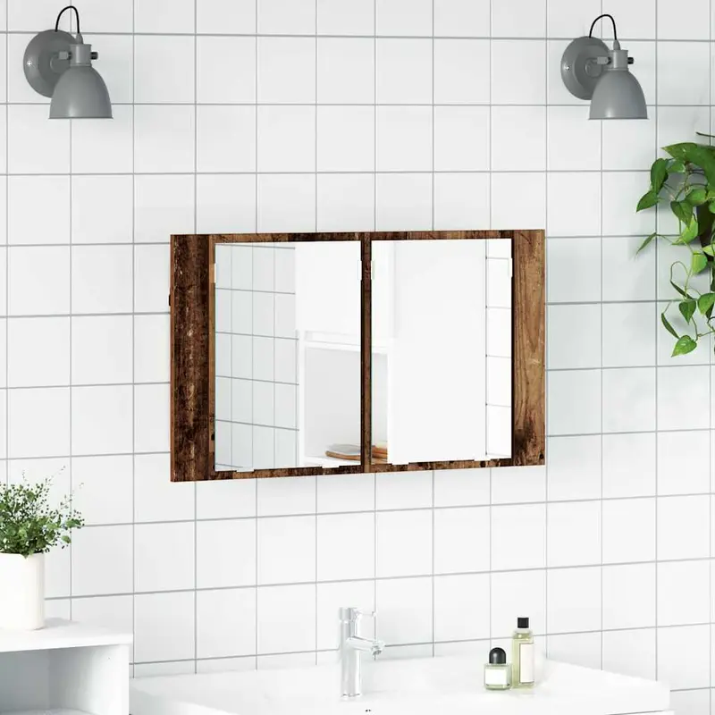 Armario con espejo de baño Madera Vieja 80 x 12 x 45 cm
