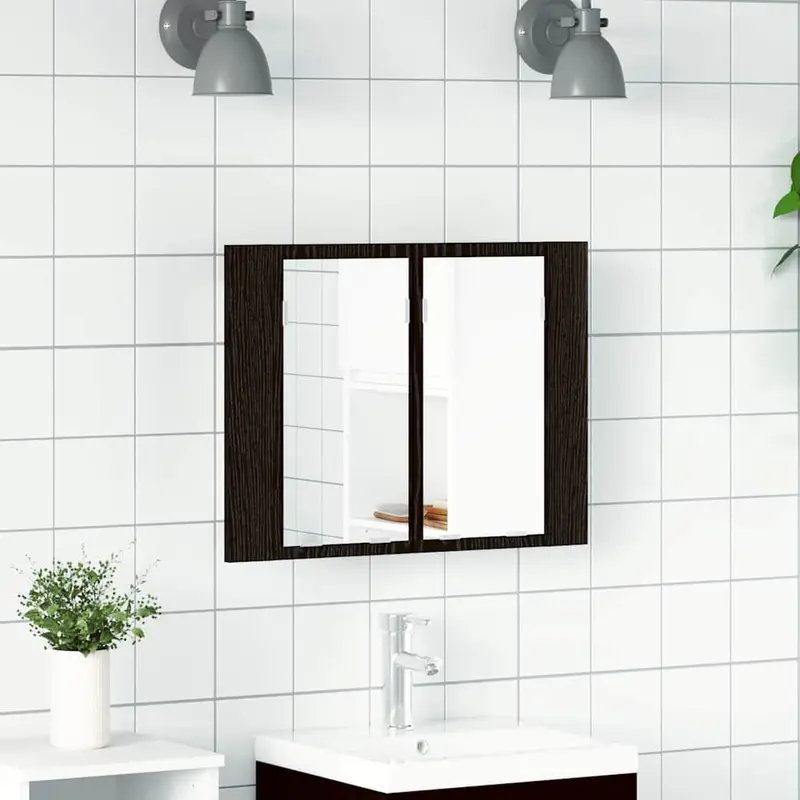 Armario con espejo de baño Roble Negro 60 x 12 x 45 cm
