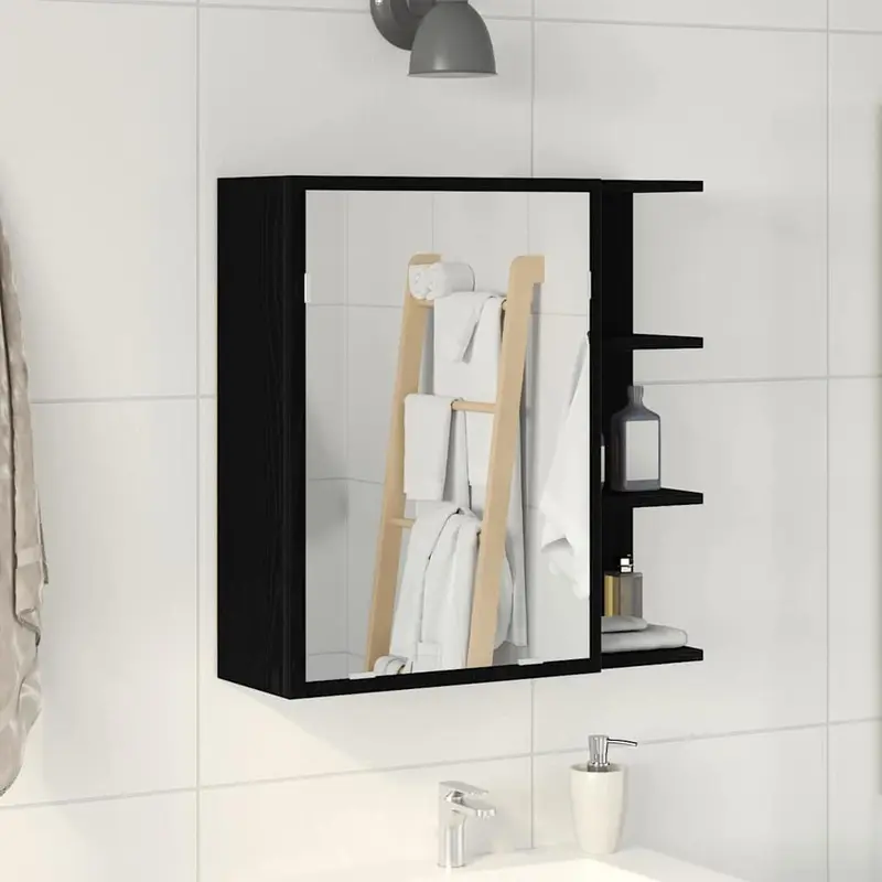 Armario con espejo de baño Roble Negro 62,5 x 20,5 x 64 cm