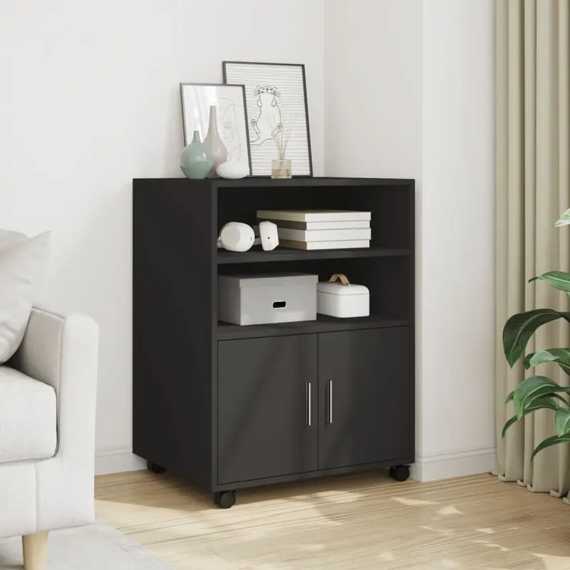 Armario con ruedas madera de ingeniería negro 60x48x81 cm