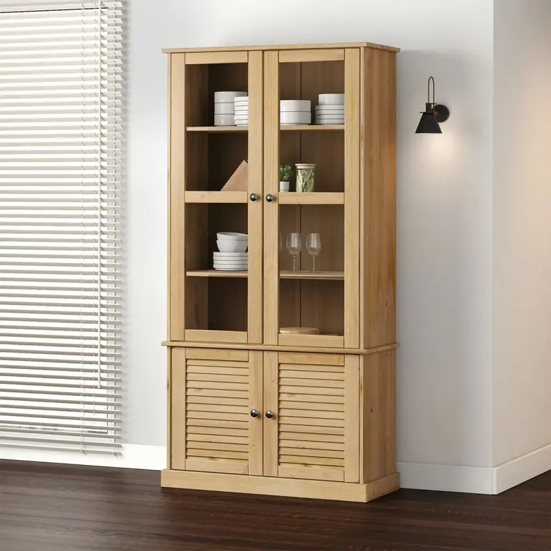 Armario con vitrina VIGO madera maciza de pino 85x35x170 cm
