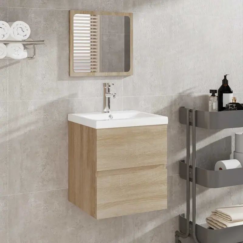 Armario de baño con espejo madera de ingeniería roble Sonoma
