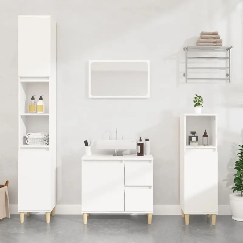 Armario de baño madera contrachapada blanco 30x30x190 cm