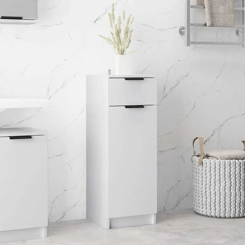 Armario de baño madera contrachapada blanco 32x33,5x90 cm