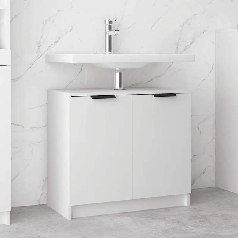 Armario de baño madera contrachapada blanco 64,5x33,5x59 cm