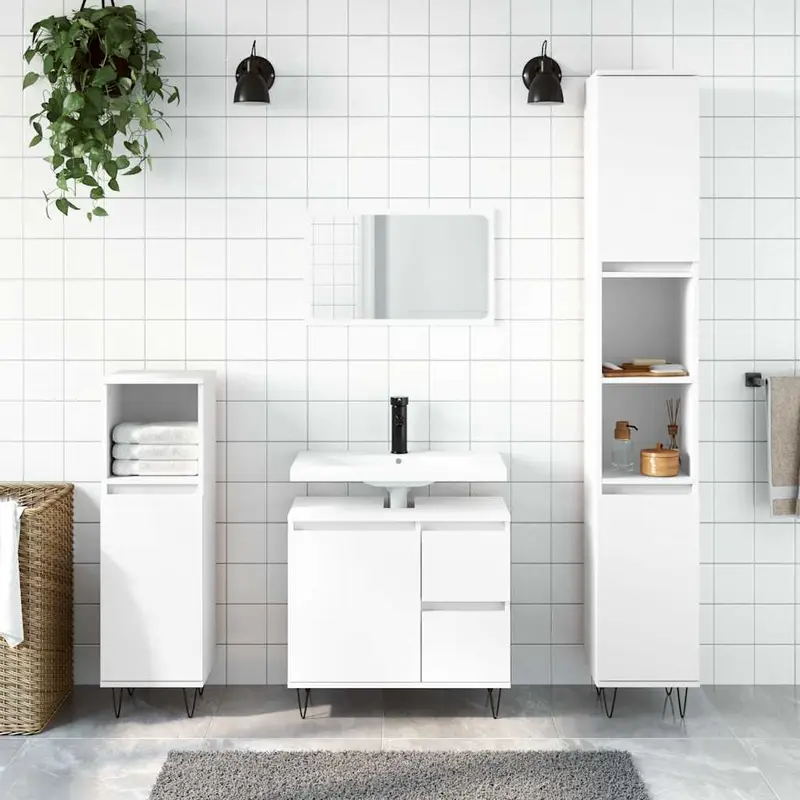 Armario de baño madera contrachapada blanco 65x33x60 cm