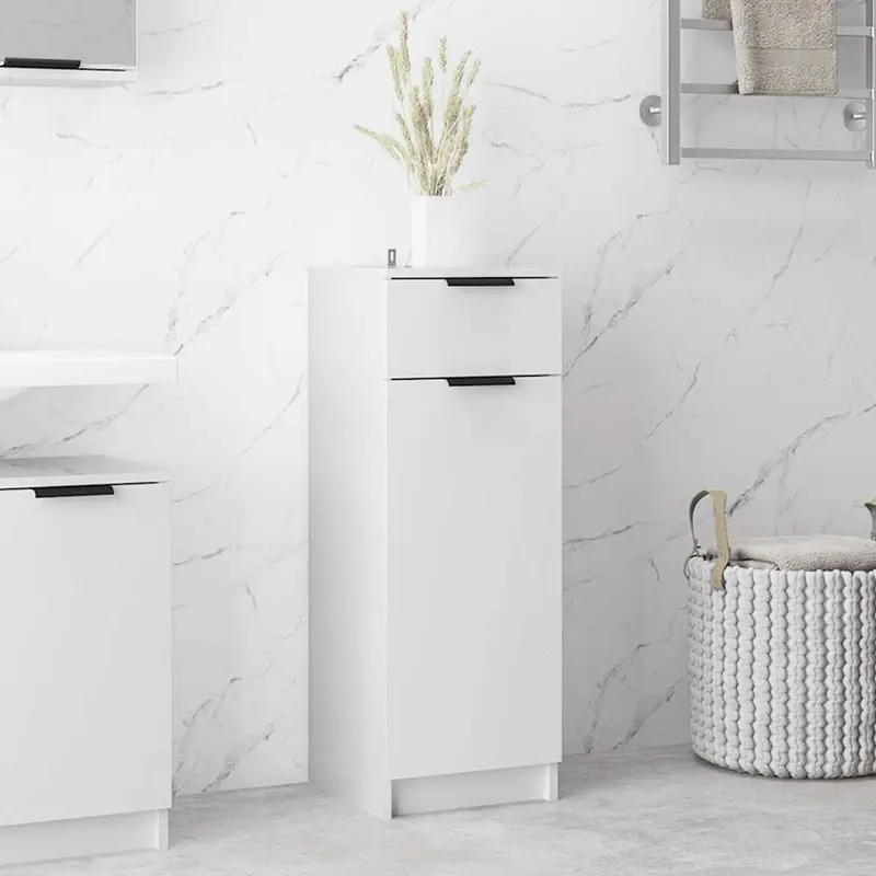 Armario de baño madera contrachapada blanco brillo 32x33,5x90 cm