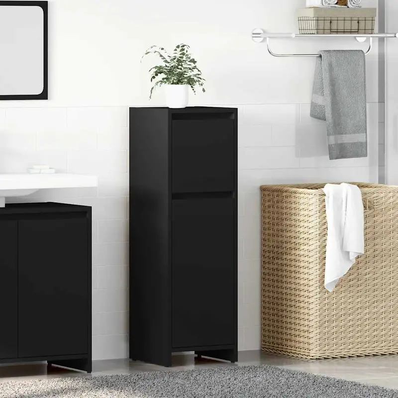 Armario de baño madera contrachapada negro 30x30x95 cm