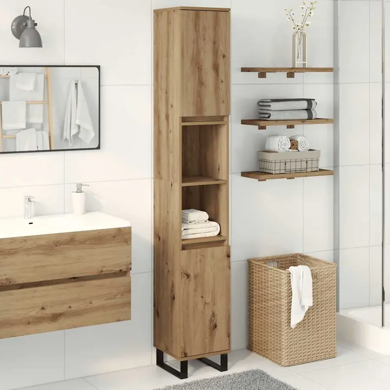 Armario de baño madera contrachapada roble artisan 30x30x190 cm