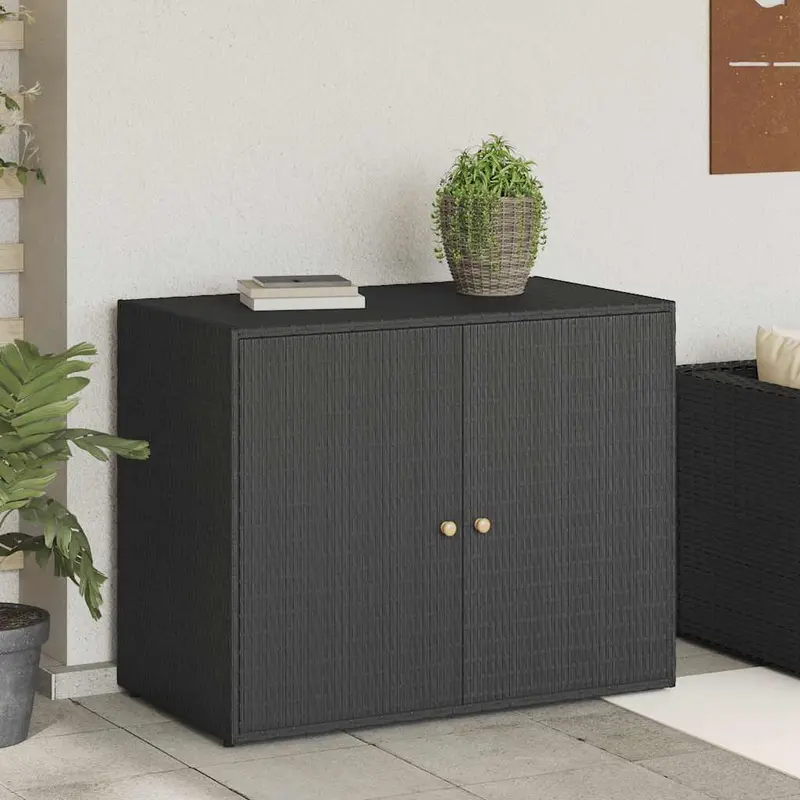 Armario de jardín negro 100x55,5x80 cm Ratán sintético