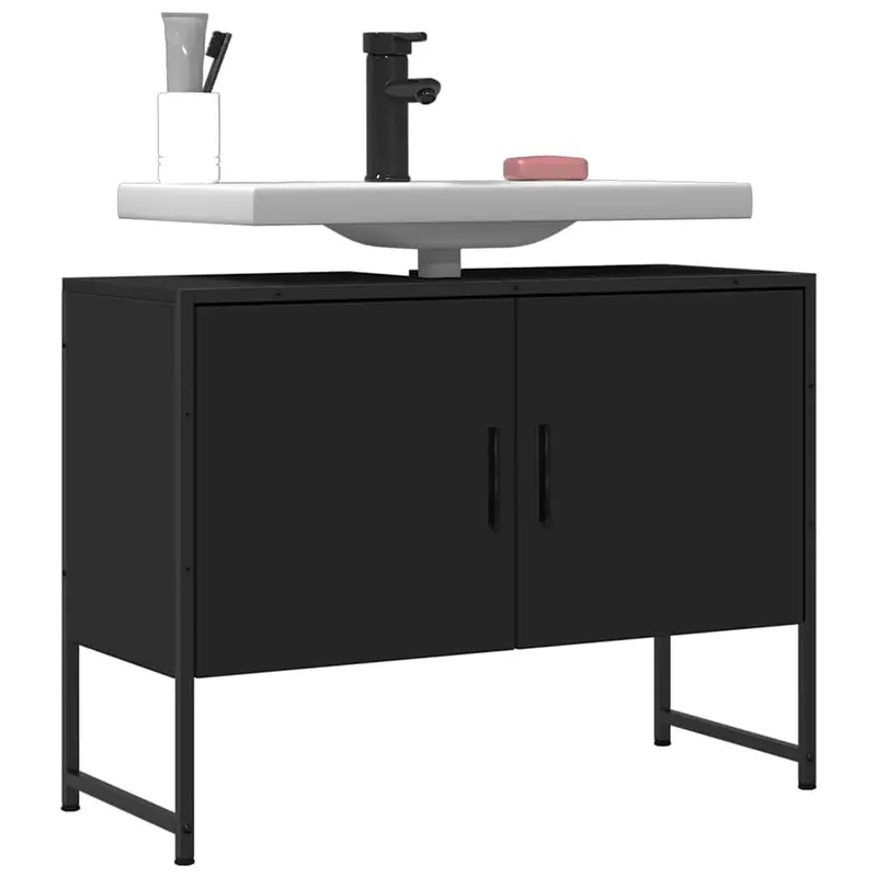 Armario de lavabo de baño madera ingeniería negro 80x33x60 cm