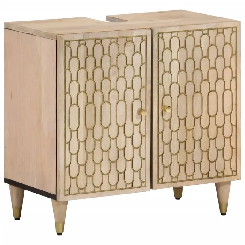 Armario de lavabo para baño madera maciza de mango 62x33x58 cm