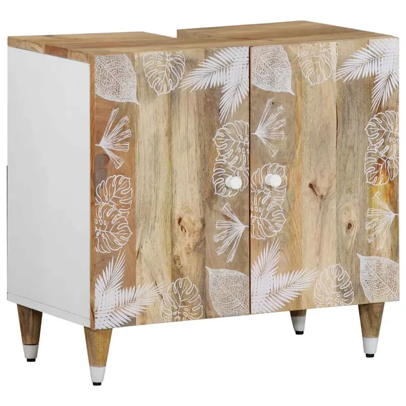 Armario de lavabo para baño madera maciza de mango 62x33x58 cm