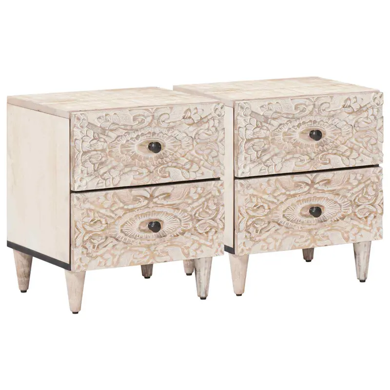 Armario de Noche 2 pcs 40 x 33,5 x 46 cm Madera de mango maciza