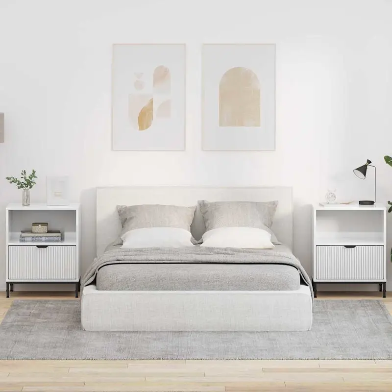 Armario de Noche 2 pcs Blanco brillante 49 x 36 x 61 cm