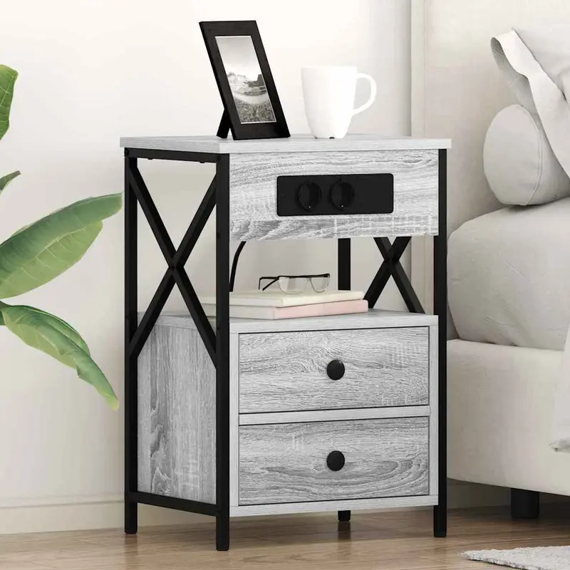 Armario de Noche con cajón 2 pcs Gris Sonoma 40 x 31 x 60 cm
