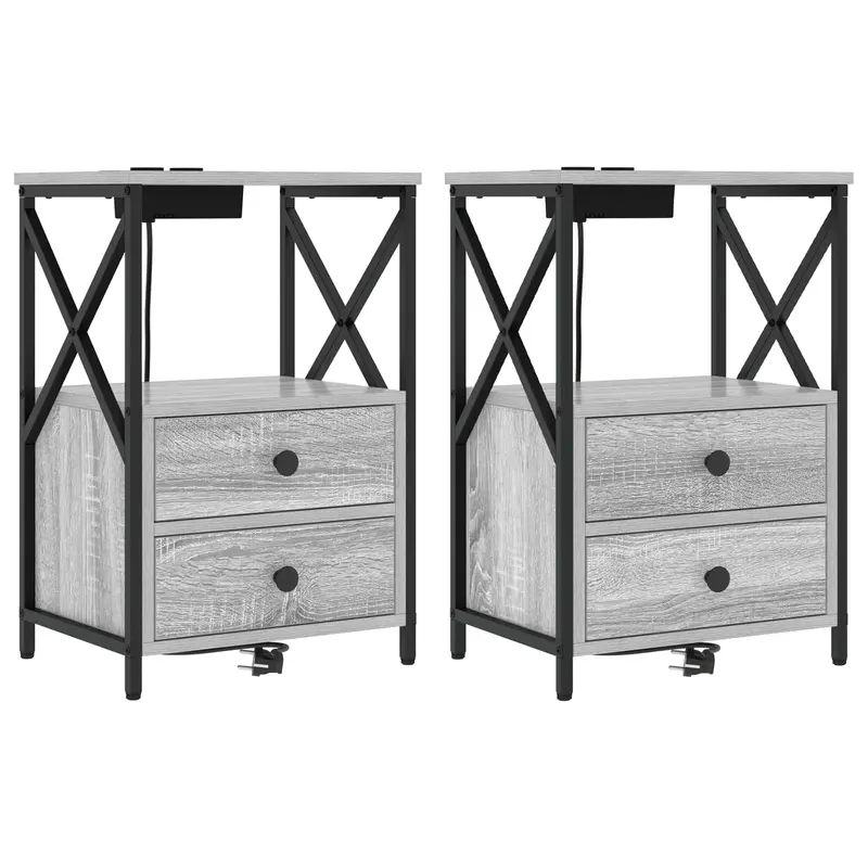 Armario de Noche con cajón 2 pcs Gris Sonoma 40 x 31 x 60 cm