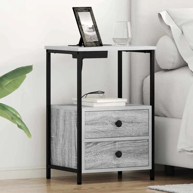 Armario de Noche con cajón 2 pcs Gris Sonoma 40 x 31 x 60 cm