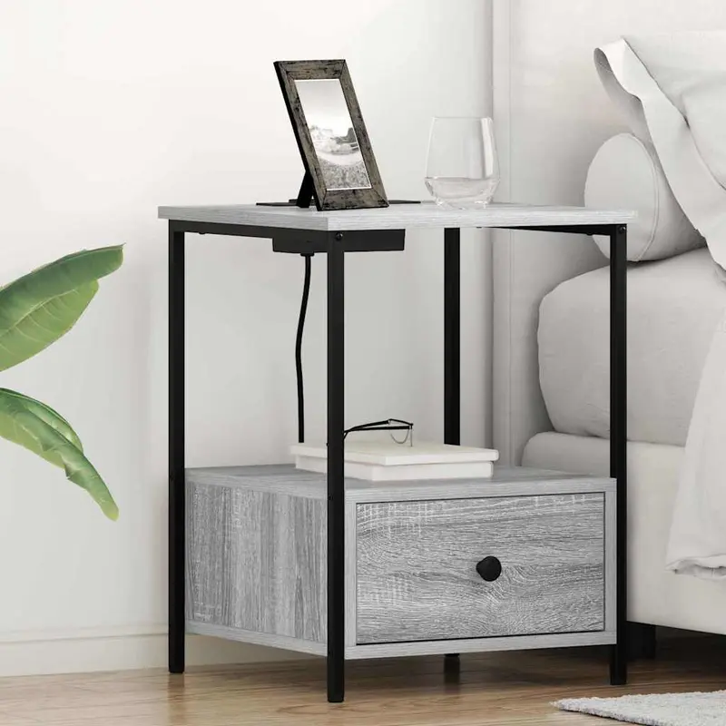 Armario de Noche con cajón 2 pcs Gris Sonoma 42 x 41 x 56 cm