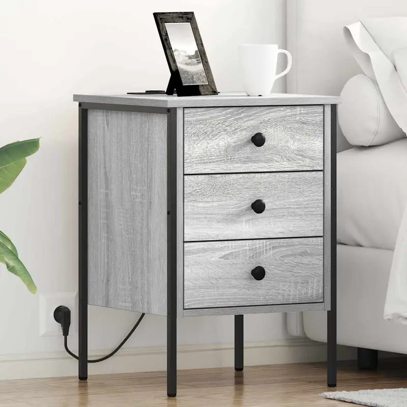 Armario de Noche con cajón 2 pcs Gris Sonoma 42 x 41 x 61 cm