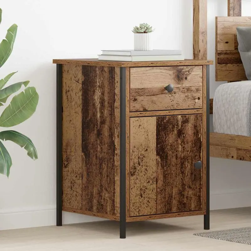 Armario de Noche con cajón 2 pcs Madera vieja 40 x 42 x 60 cm
