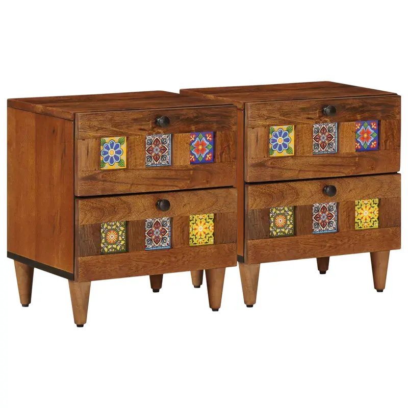 Armario de Noche con cajón 2 pcs Marrón 40 x 33 x 46 cm