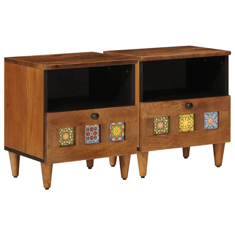 Armario de Noche con cajón 2 pcs Marrón 40 x 33 x 46 cm