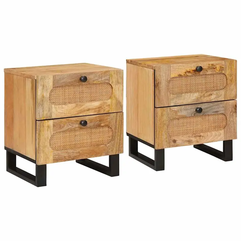Armario de Noche con cajón 2 pcs Natural 40 x 33 x 46 cm