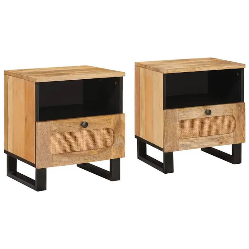 Armario de Noche con cajón 2 pcs Natural 40 x 33 x 46 cm