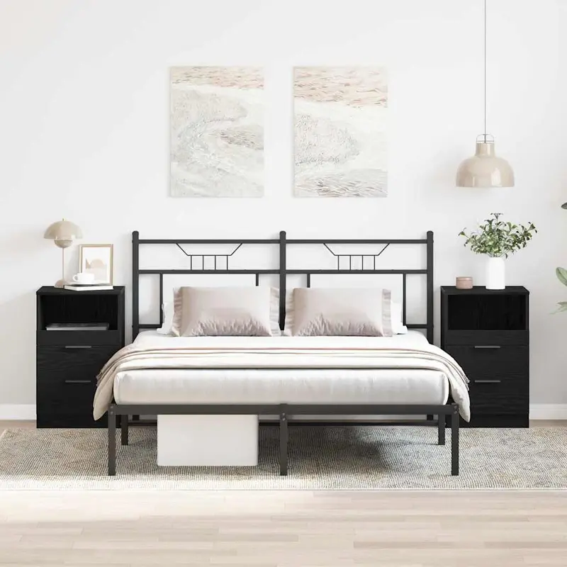 Armario de Noche con cajón 2 pcs Roble Negro 40 x 35 x 65 cm