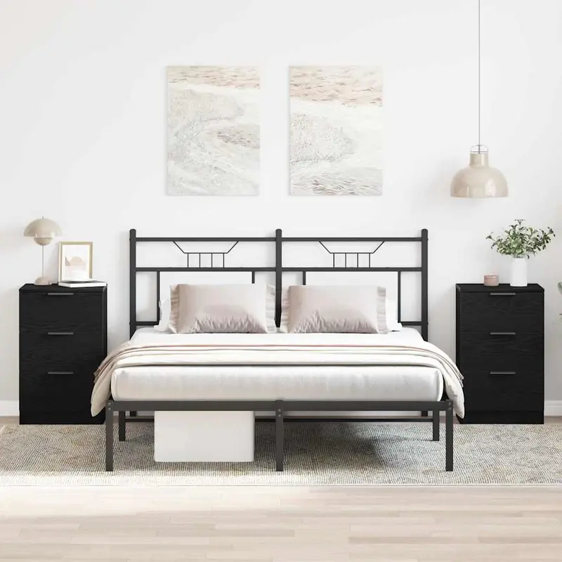 Armario de Noche con cajón 2 pcs Roble Negro 40 x 65 x 65 cm