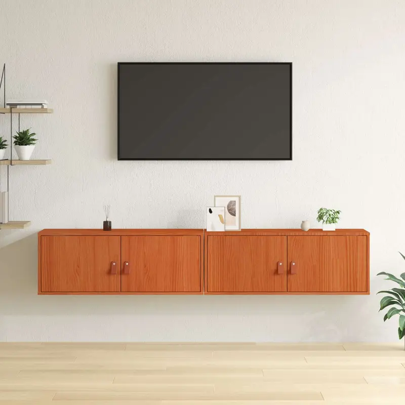 Armario de Pared con estante 2 pcs Marrón cera 80 x 30 x 30 cm
