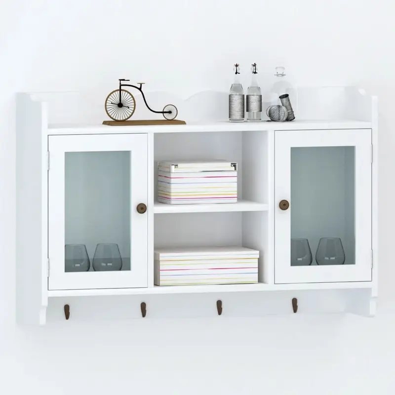 Armario de pared estante expositor vidrio MDF blanco libros/DVD