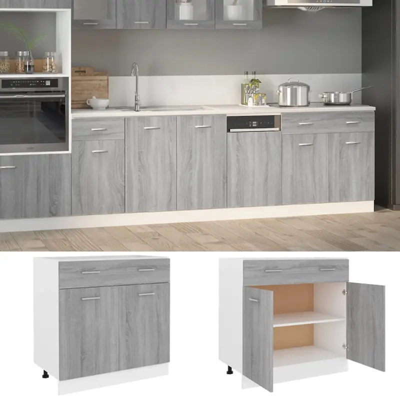 Armario inferior cocina “Lyon” contrachapada gris Sonoma