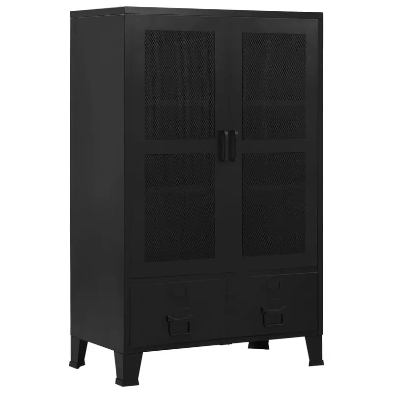 Armario oficina indutrial puertas malla acero negro 75x40x120cm