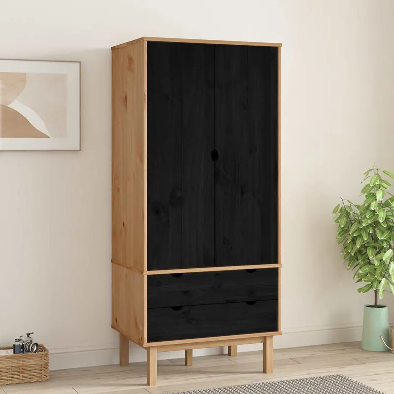 Armario OTTA Negro 76,5 x 53 x 172 cm Madera de Pino Maciza