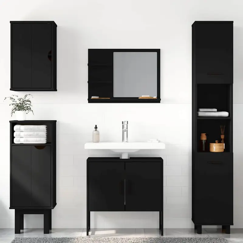 Armario para lavabo de baño madera ingeniería negro 60x33x60 cm