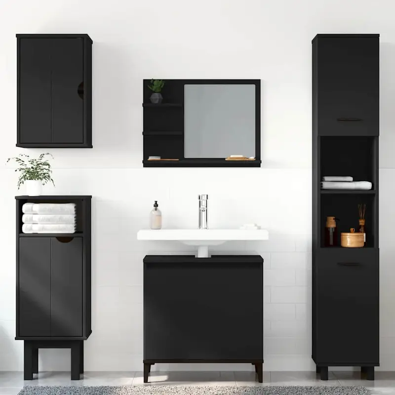 Armario para lavabo madera contrachapada negro 58x33x60 cm
