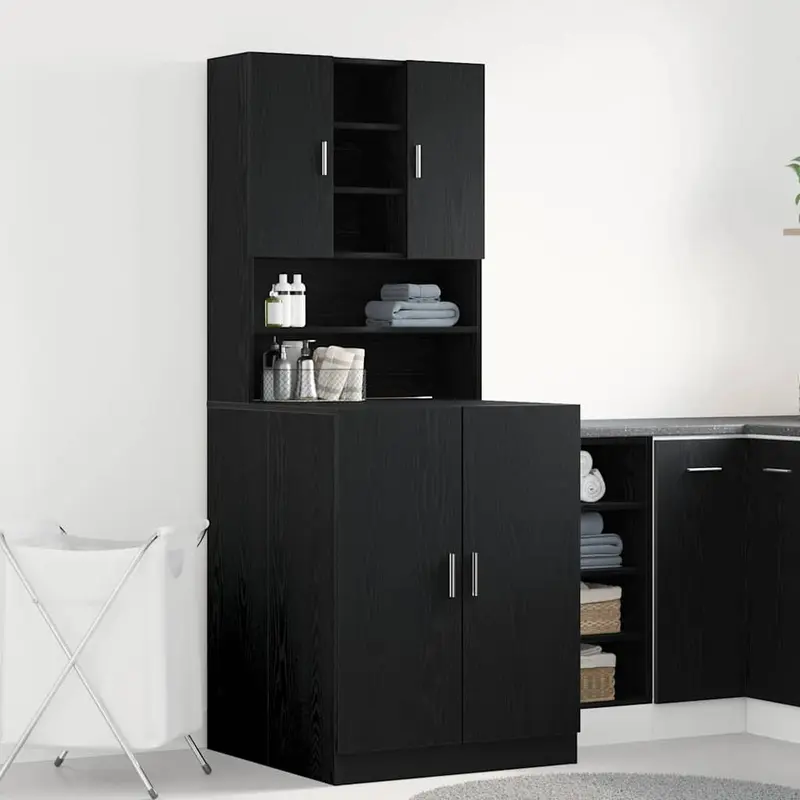 Armario para lavadora 2 pcs Roble Negro 70,5 x 71,5 x 181,5 cm