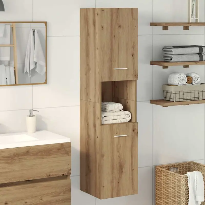 Armario pared baño madera ingeniería roble artisian 30x30x130cm