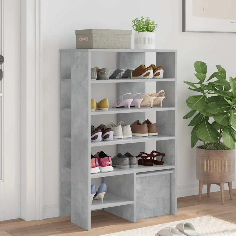 Armario Zapatero 2 pcs Gris Concreto Madera de ingeniería