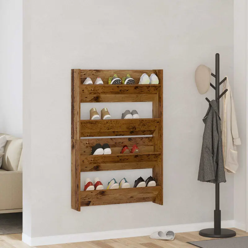 Armario Zapatero 2 pcs Madera envejecida 80 x 18 x 60 cm