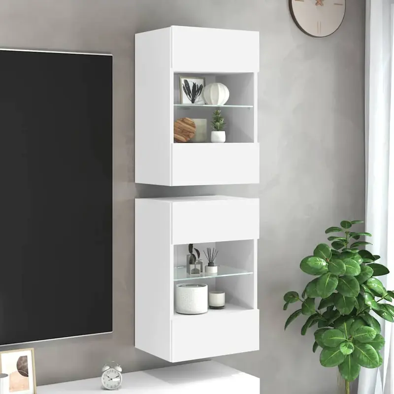 Armarios de pared con luces LED para TV 2 uds blanco 40x30x60,5 cm
