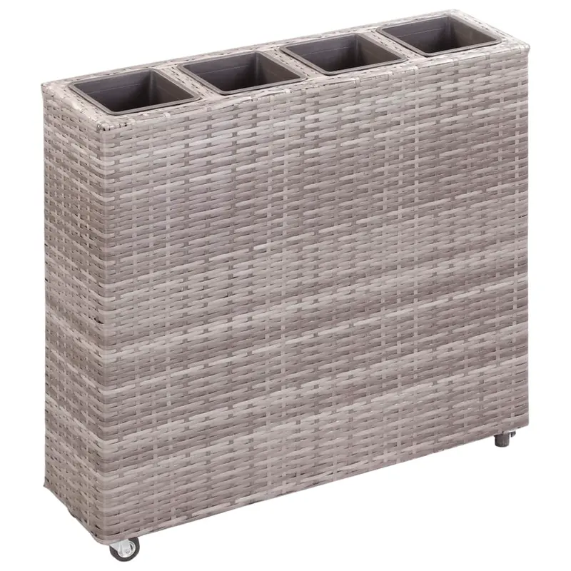 Arriate con 4 macetas de ratán sintético gris 80x22x79 cm