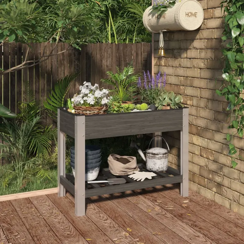 Arriate de jardín con estante WPC gris 100x50x75 cm