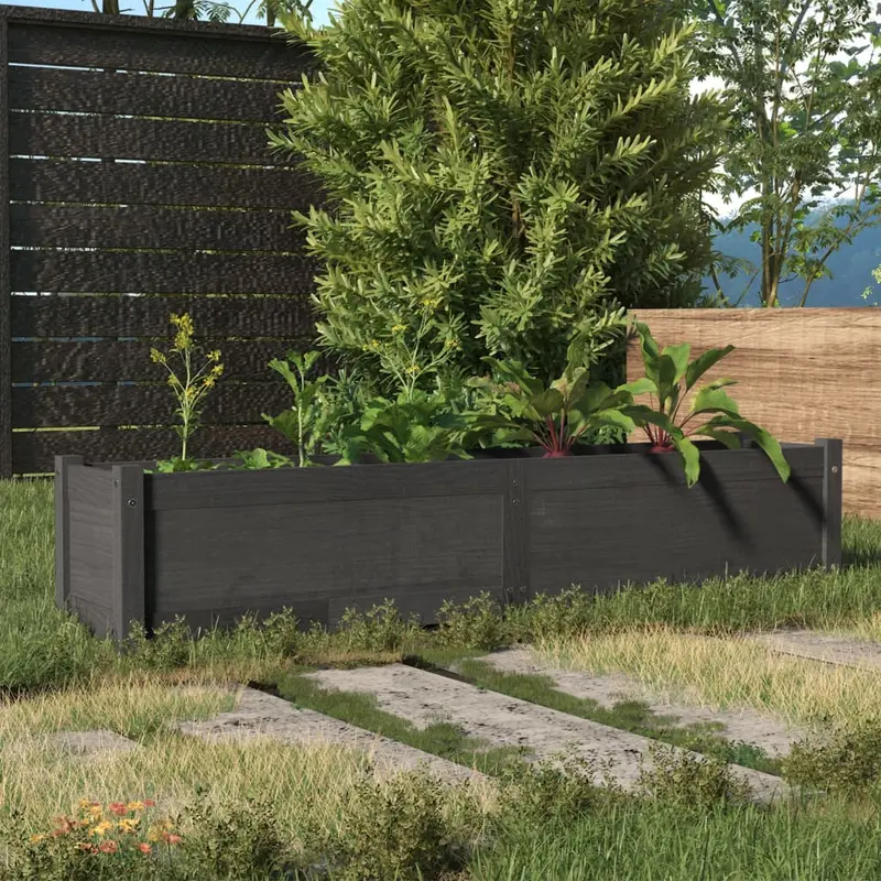 Arriate de madera maciza de pino gris 150x31x31 cm